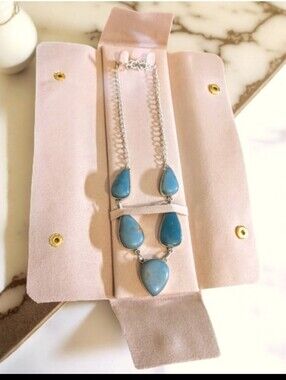 Natural Polished Angelite Stone Necklace With .925 Silver Chain